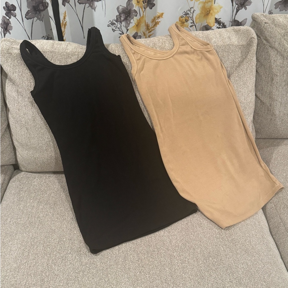 ✨ Fashion Nova Ribbed Mini Dress Duo – Black & Tan – Bodycon Tank Style